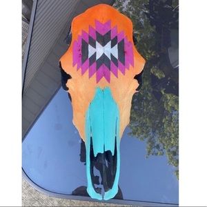 Hand painted Aztec cow skull